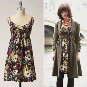 Maeve Anthro Silk Giverny multi abstract print sleeveless dress size S in EUC